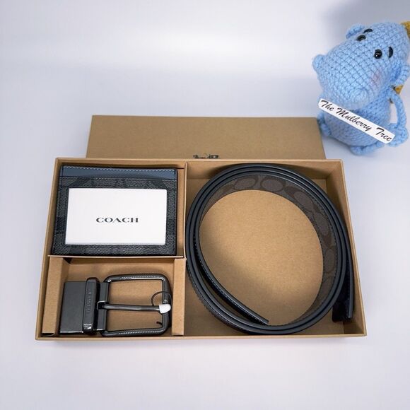 Coach C8278 Boxed Card Case And Belt Gift Set Colorblock Signature Canvas Denim - Picture 2 of 7